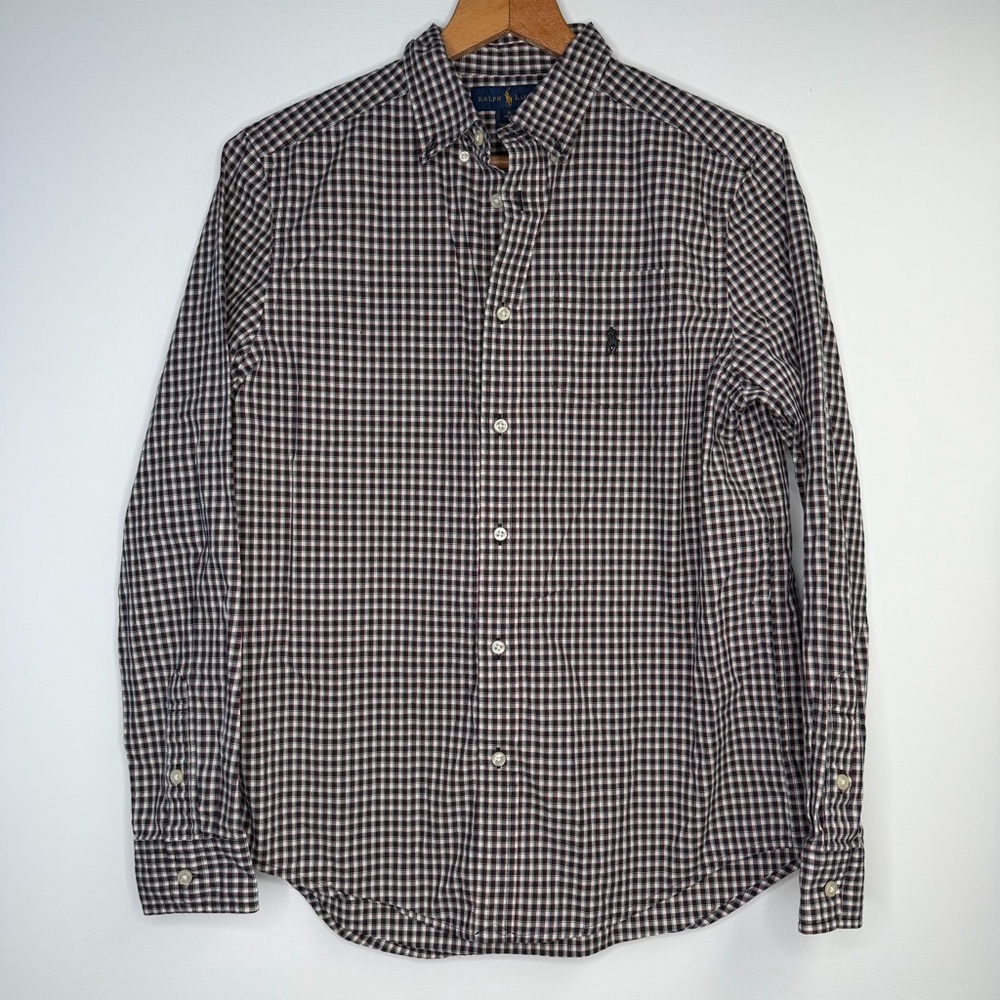 Ralph‎ Lauren Boys Size XL 18-20 Button Down Long Sleeve Shirt Navy Red Plaid